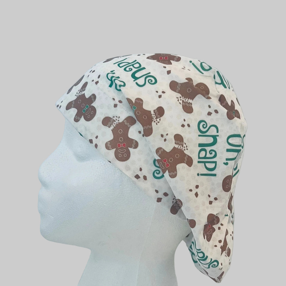 Funny Gingerbread Euro Scrub Cap – “Oh Snap!” Christmas Surgical Cap for Men and Women-left side view