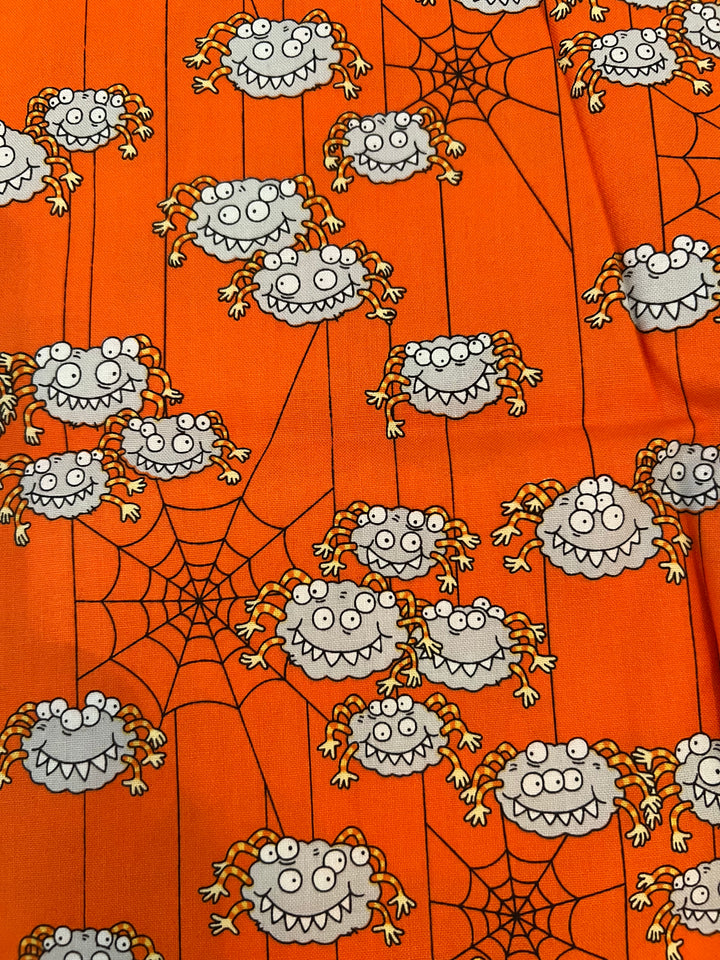 Euro Scrub Cap Halloween Spider Monster Surgical Hat | Fall Nurse Cap, Cute Halloween OR Cap, Autumn Scrub Hat | fabric view