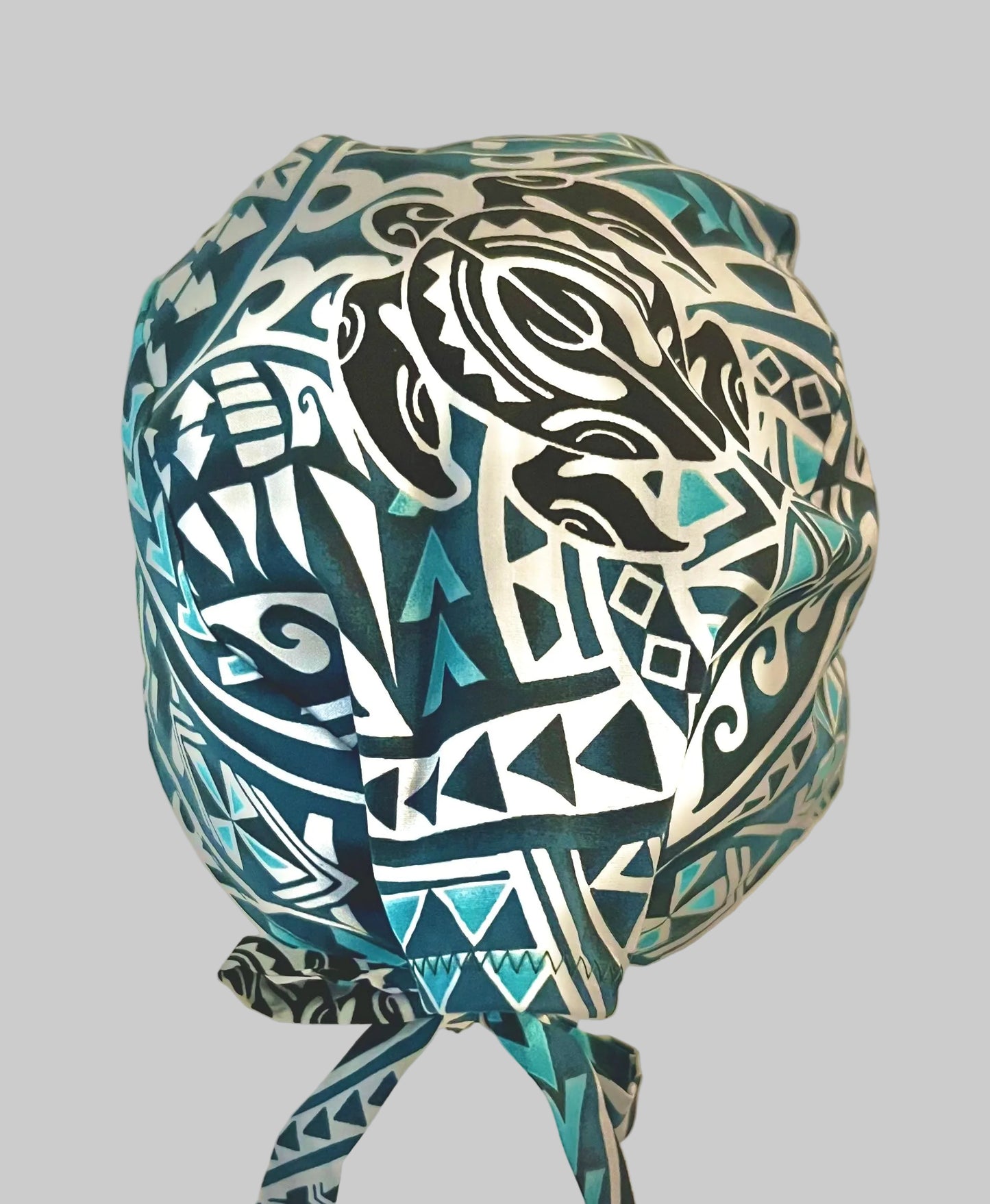 Hawaiian Sea Turtle Scrub Cap – Tribal Honu Print Surgical Cap, Teal & Black Nurse Scrub Hat, Coastal Medical Cap