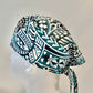 Hawaiian Sea Turtle Scrub Cap – Tribal Honu Print Surgical Cap, Teal & Black Nurse Scrub Hat, Coastal Medical Cap