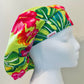 Bouffant-Hawaiian-lime green with pink Hibiscus flowers