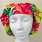 Bouffant-Hawaiian-lime green with pink Hibiscus flowers