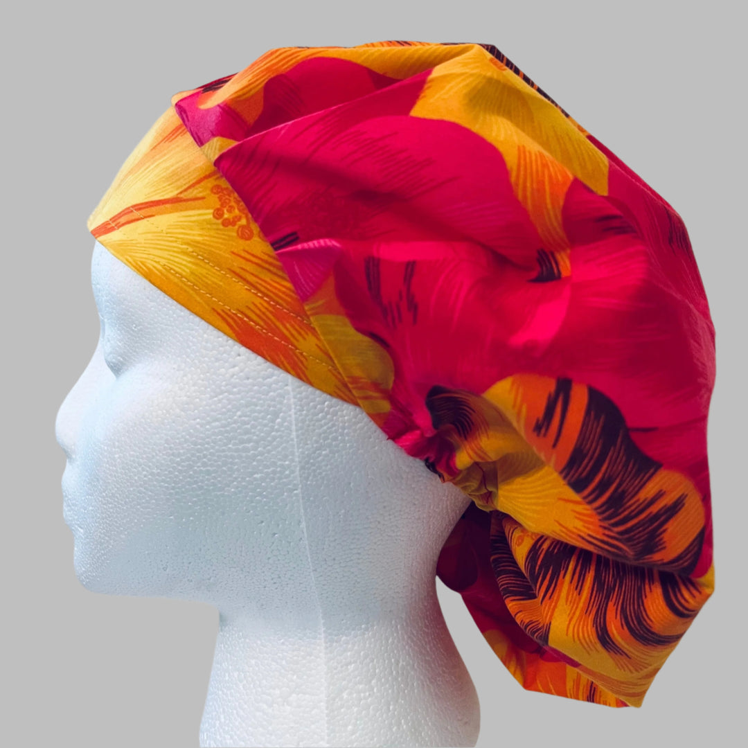 Tropical Hawaiian Hibiscus Bouffant Scrub Cap | Bright Island Floral Surgical Hat for Women