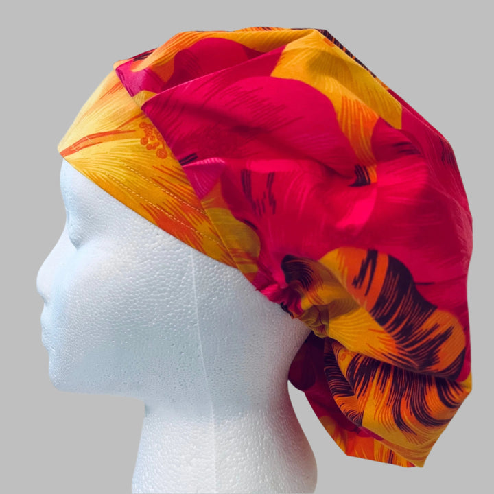 Tropical Hawaiian Hibiscus Bouffant Scrub Cap | Bright Island Floral Surgical Hat for Women