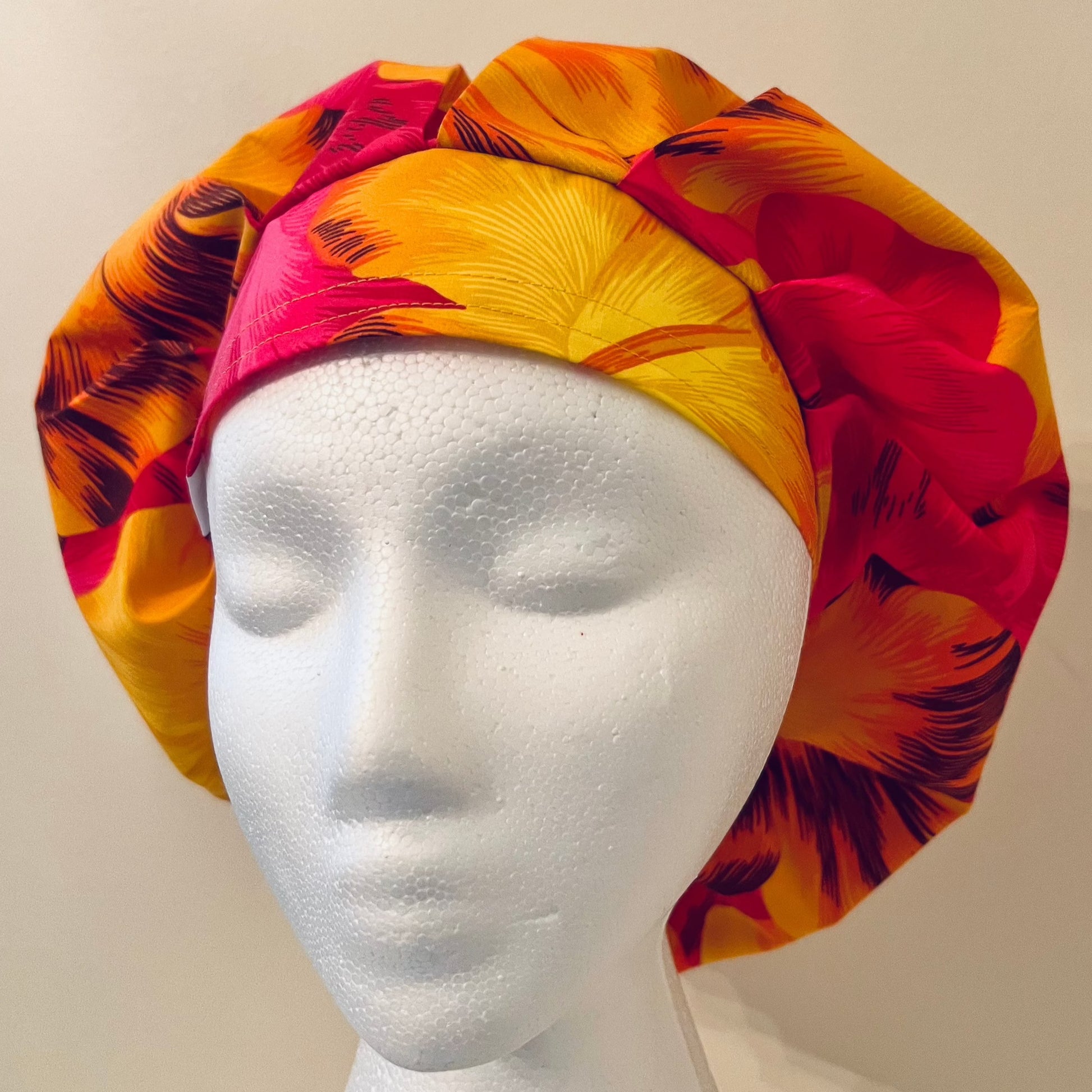 Bouffant-Hawaiian Yellow/Pink Hibiscus