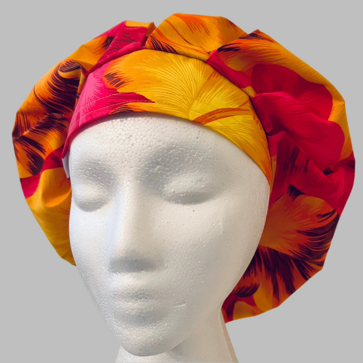 Tropical Hawaiian Hibiscus Bouffant Scrub Cap | Bright Island Floral Surgical Hat for Women