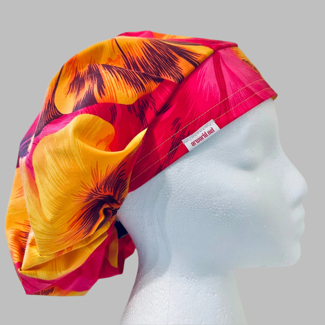 Tropical Hawaiian Hibiscus Bouffant Scrub Cap | Bright Island Floral Surgical Hat for Women