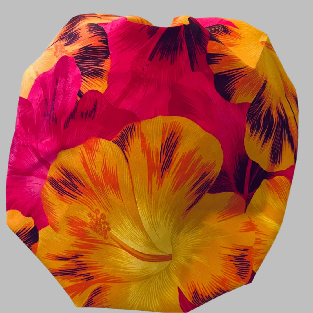 Tropical Hawaiian Hibiscus Bouffant Scrub Cap | Bright Island Floral Surgical Hat for Women