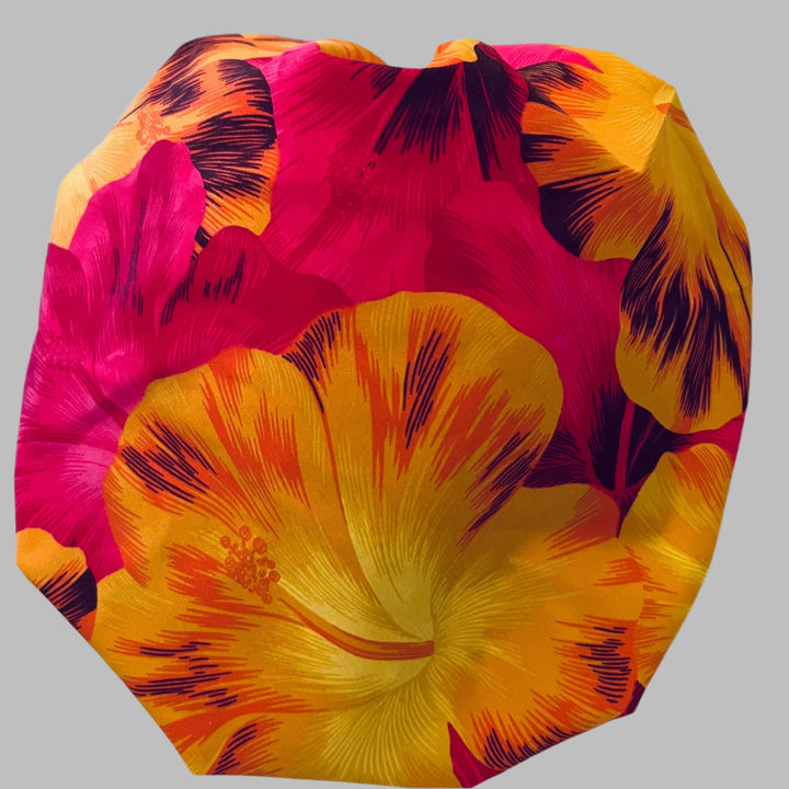 Tropical Hawaiian Hibiscus Bouffant Scrub Cap | Bright Island Floral Surgical Hat for Women