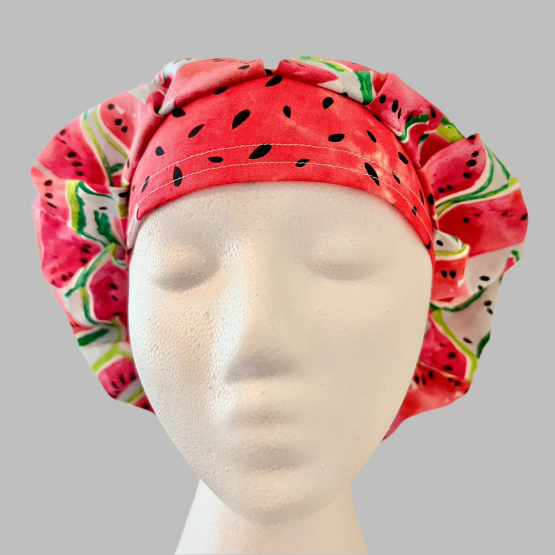Bouffant Scrub Cap Watermelon Print for Women – Adjustable elastic for long hair -Surgical Hat for Surgeons &amp; Nurses