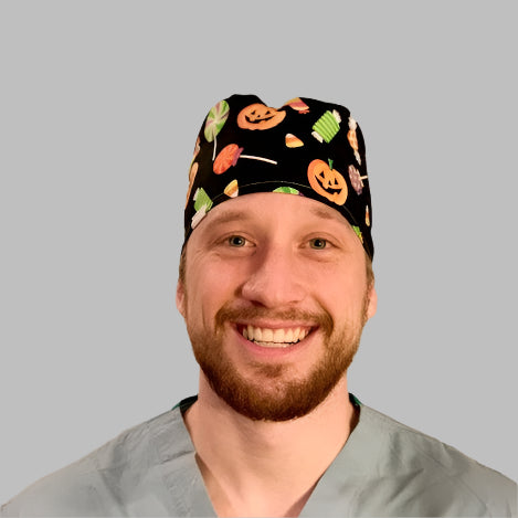 Scrub Cap Halloween Candy Corn & Pumpkin Surgical Hat for Nurses, Surgeons & Healthcare Professionals