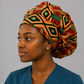 Kente Ghana African Print Bouffant Scrub Cap for Women with Optional Satin Lining, Handmade Surgical Hat for Nurses, Doctors and Healthcare Professionals, Adjustable African Fabric Scrub Cap for Natural Hair and Long Hair, Comfortable Medical Cap with Traditional Ghana Kente Design-front view