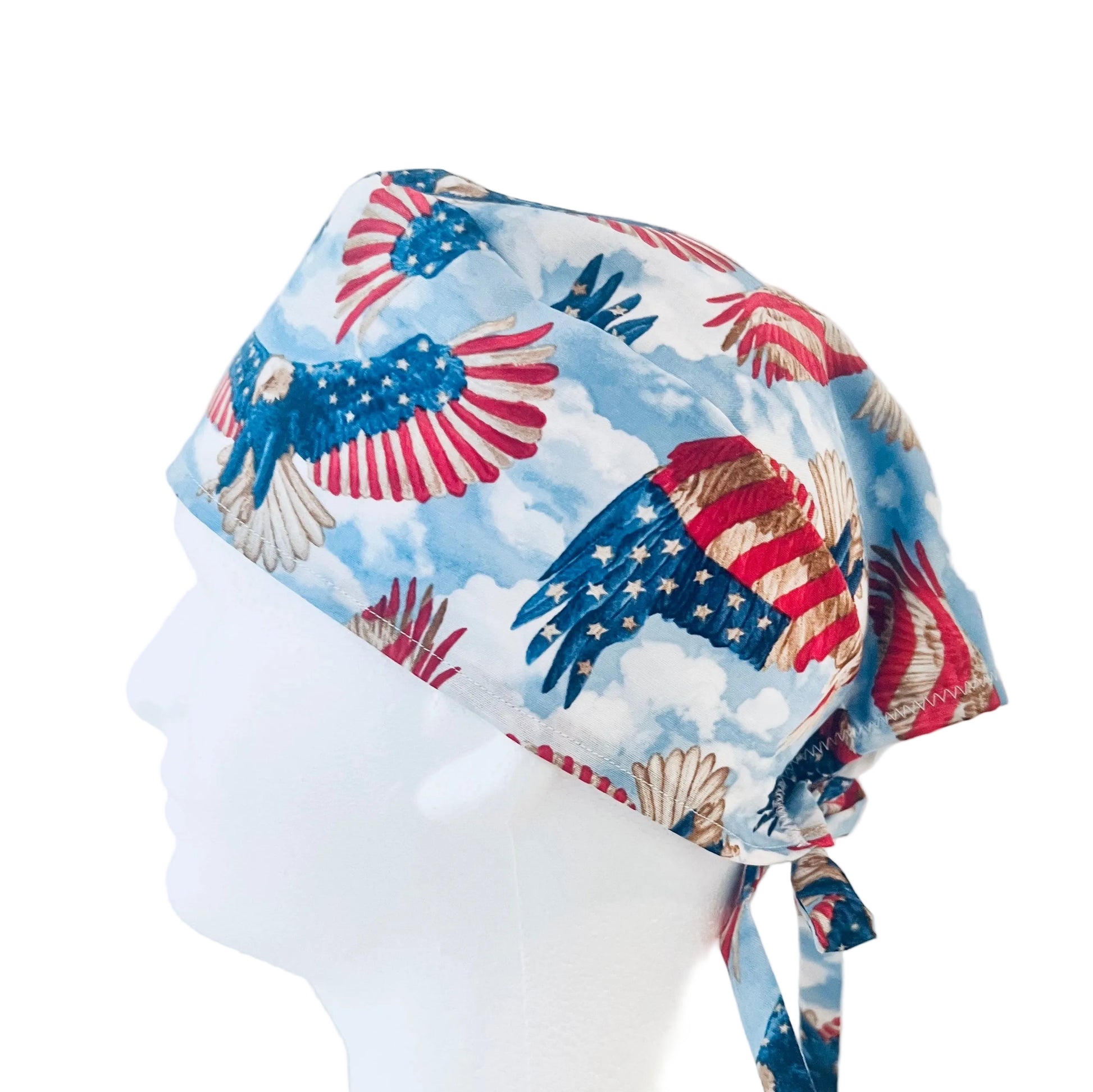 Patriotic Eagle Scrub Cap | American Flag Bald Eagle Surgical Cap | USA Freedom Nurse Hat | Red White Blue OR Cap