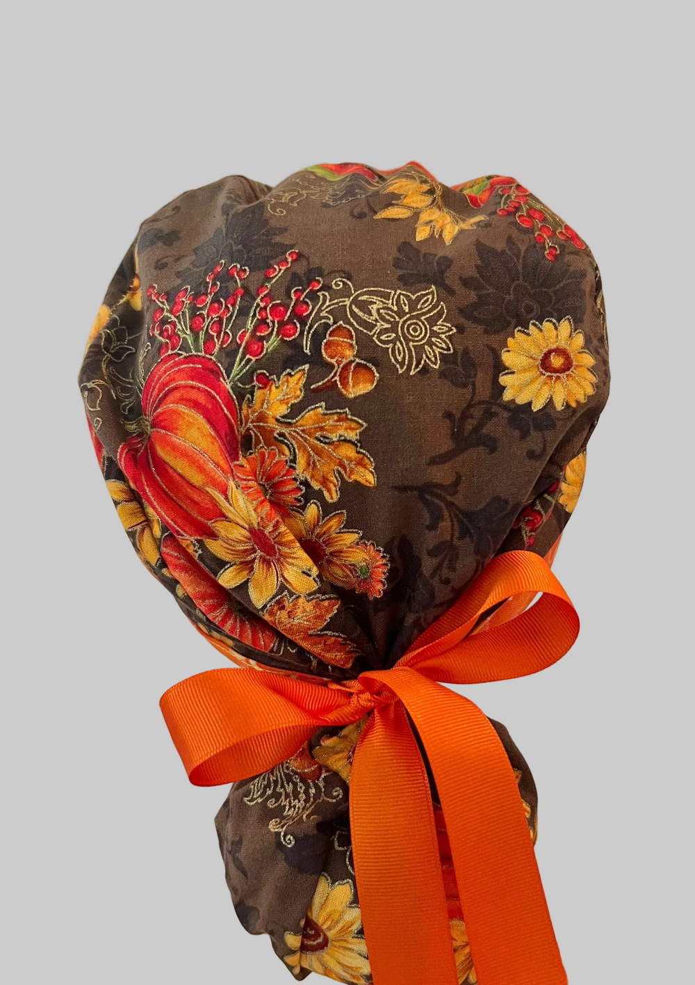 Scrub Cap Fall Harvest Floral Adjustable Tie Back Surgical Cap | Autumn Nurse Cap, OR Cap, Women’s Scrub Hat | Back View