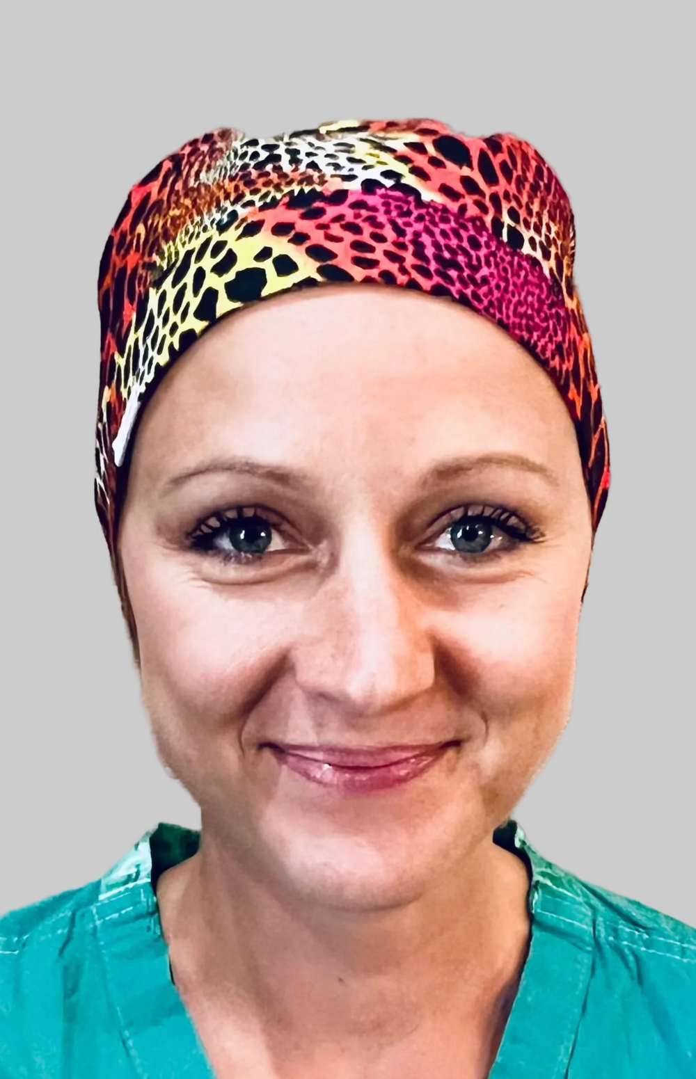 Ponytail Cheetah Print Scrub Cap | Neon Leopard Surgical Hat for Long Hair | Adjustable OR Cap | Satin Lining Option