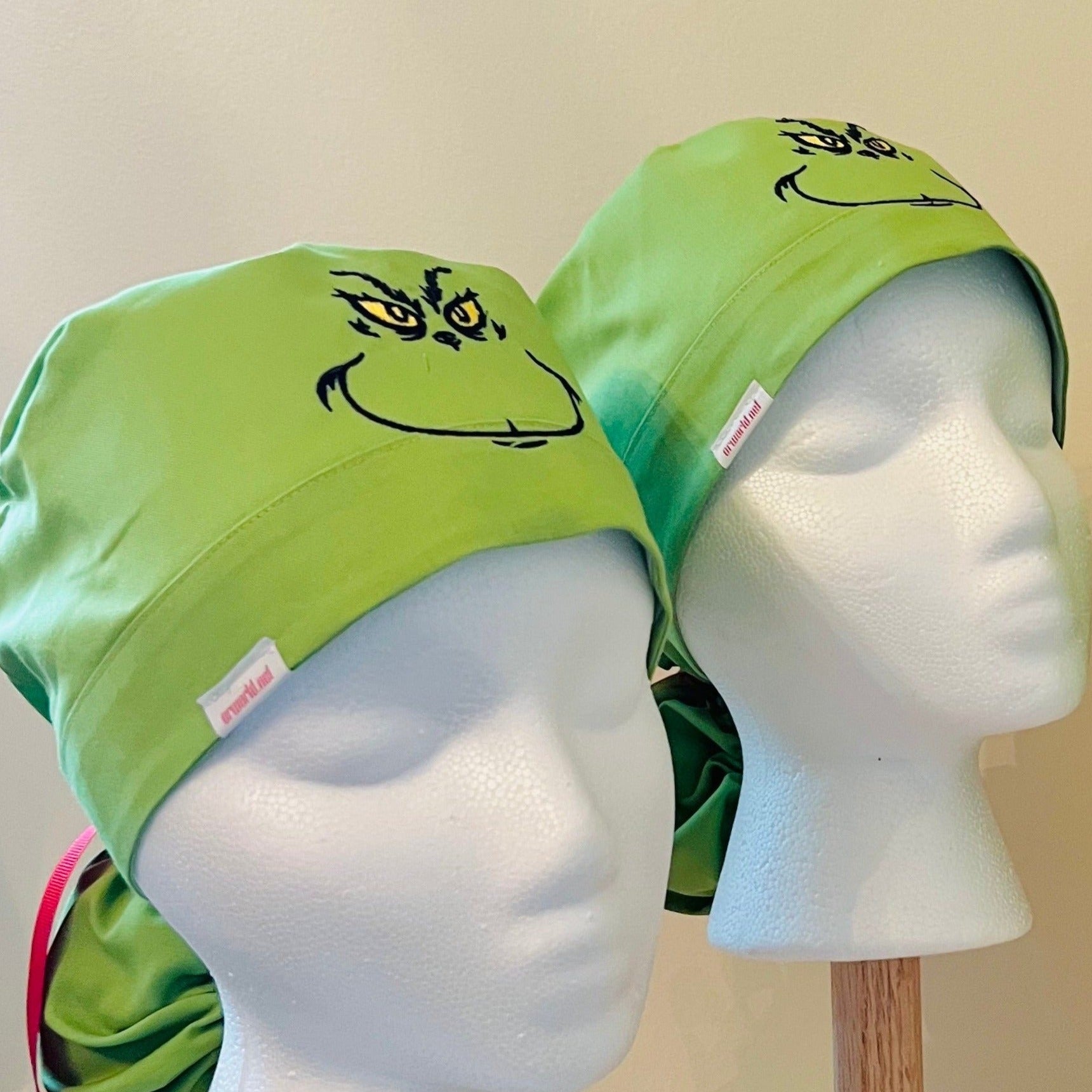 Ponytail surgical hat Christmas Green Grinch