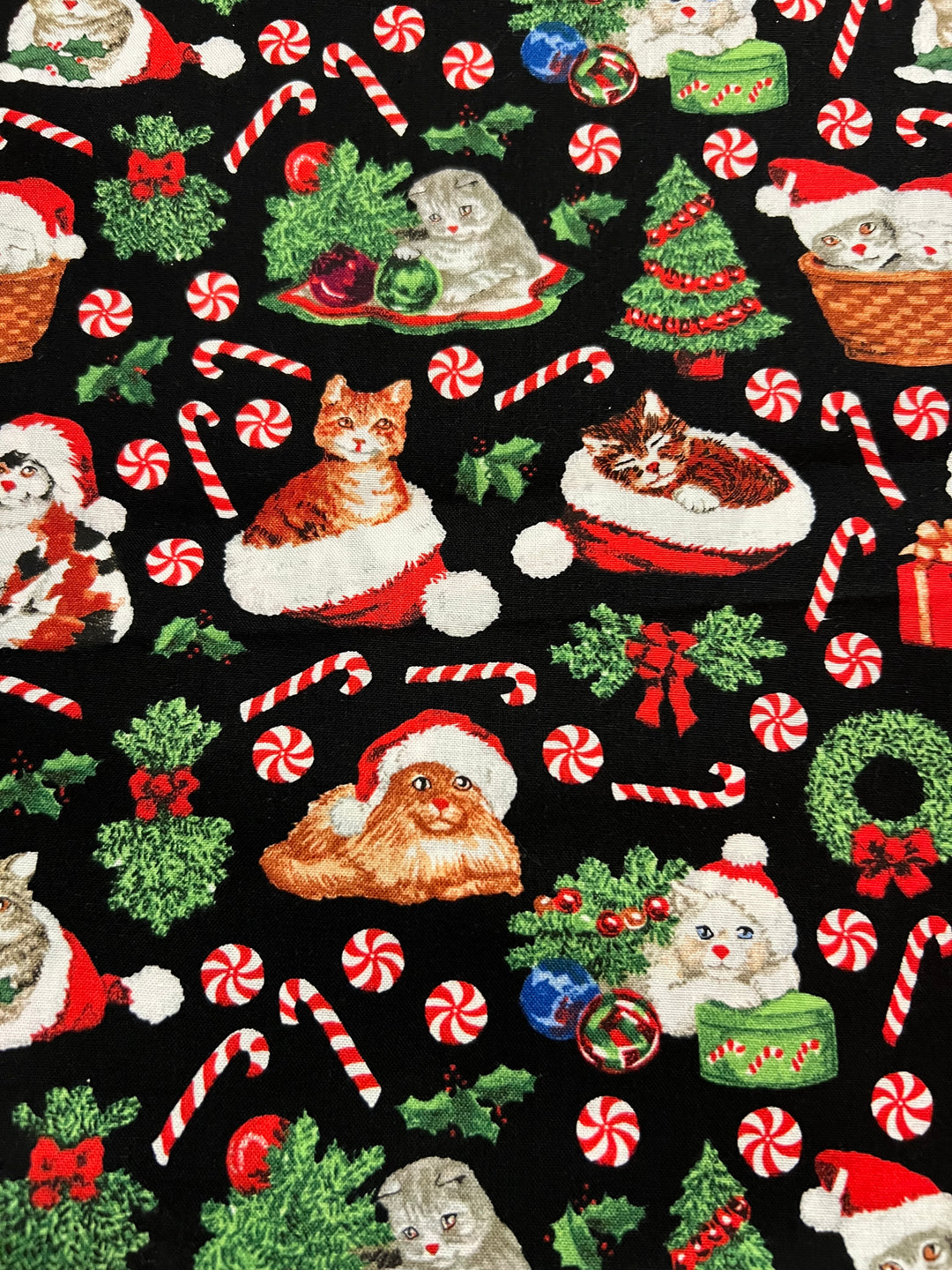 Ponytail Christmas Cat Scrub Cap | Holiday Kitty Surgical Hat for Long Hair | Adjustable OR Cap for Nurses & Surgeons | Satin Lining Option