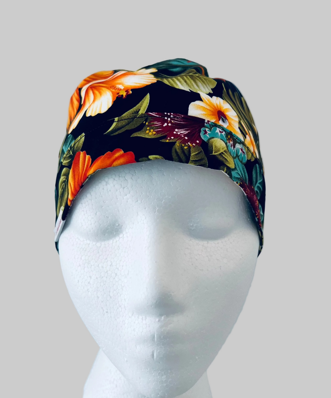 Tropical Floral Ponytail Scrub Cap – Hibiscus Surgical Cap for Long Hair | Adjustable Nurse Hat with Tie Back