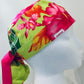 Ponytail-Hawaiian lime and pink flowers