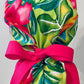 Ponytail-Hawaiian lime and pink flowers