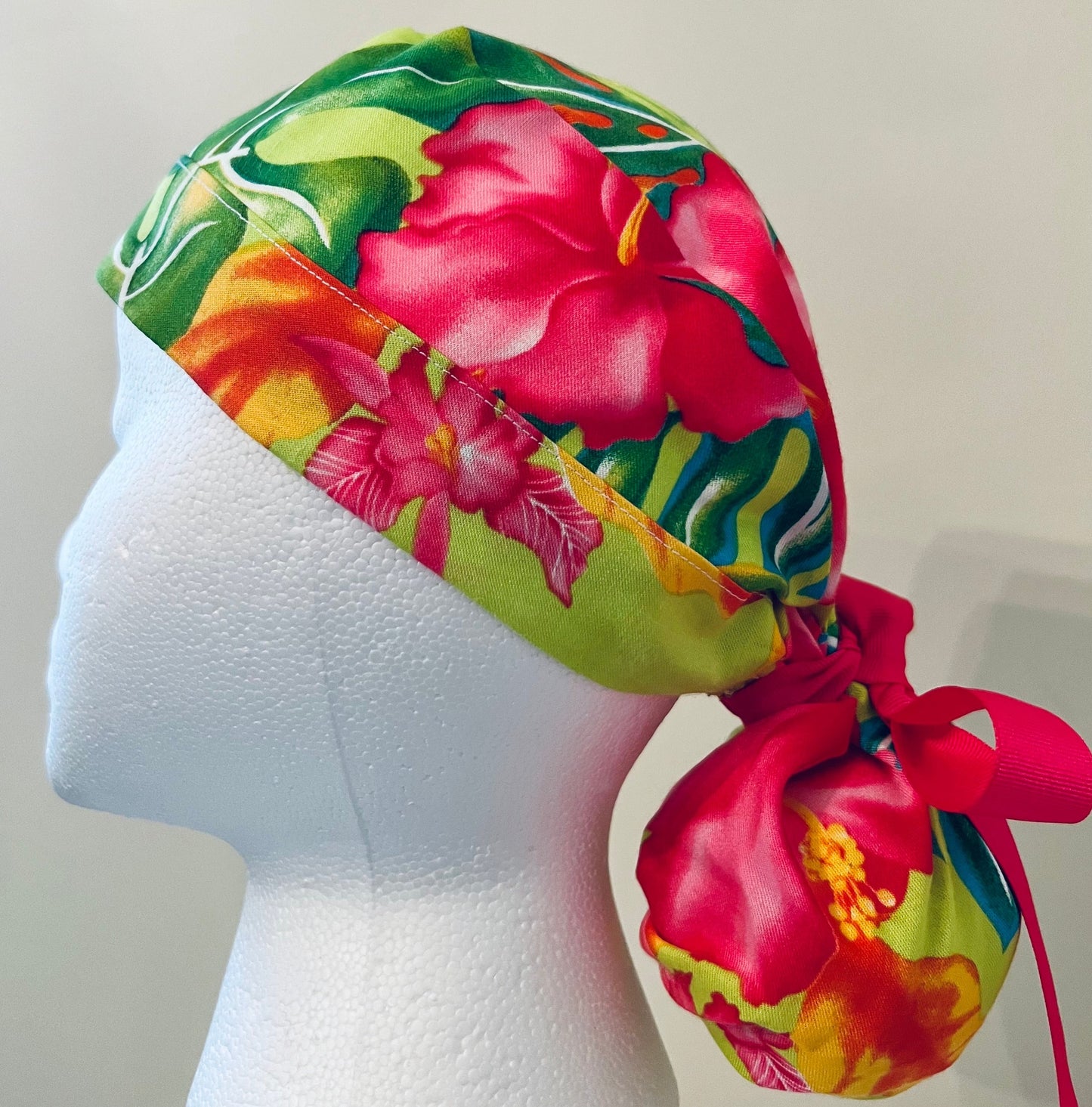 Ponytail-Hawaiian Lime and Pink Flowers