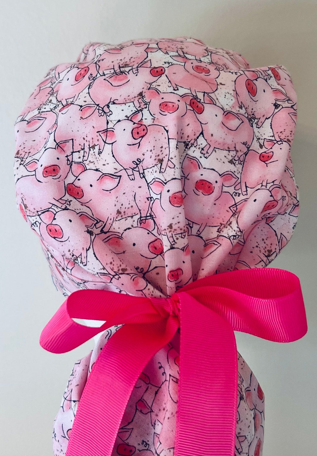 Ponytail Scrub Cap for Women Pig Animal Print Surgical Hat Farm Animal Nurse Scrub Cap Surgical Tech Scrub Cap Veterinary Scrub Cap Long Hair Adjustable Handmade OR World Scrub Caps