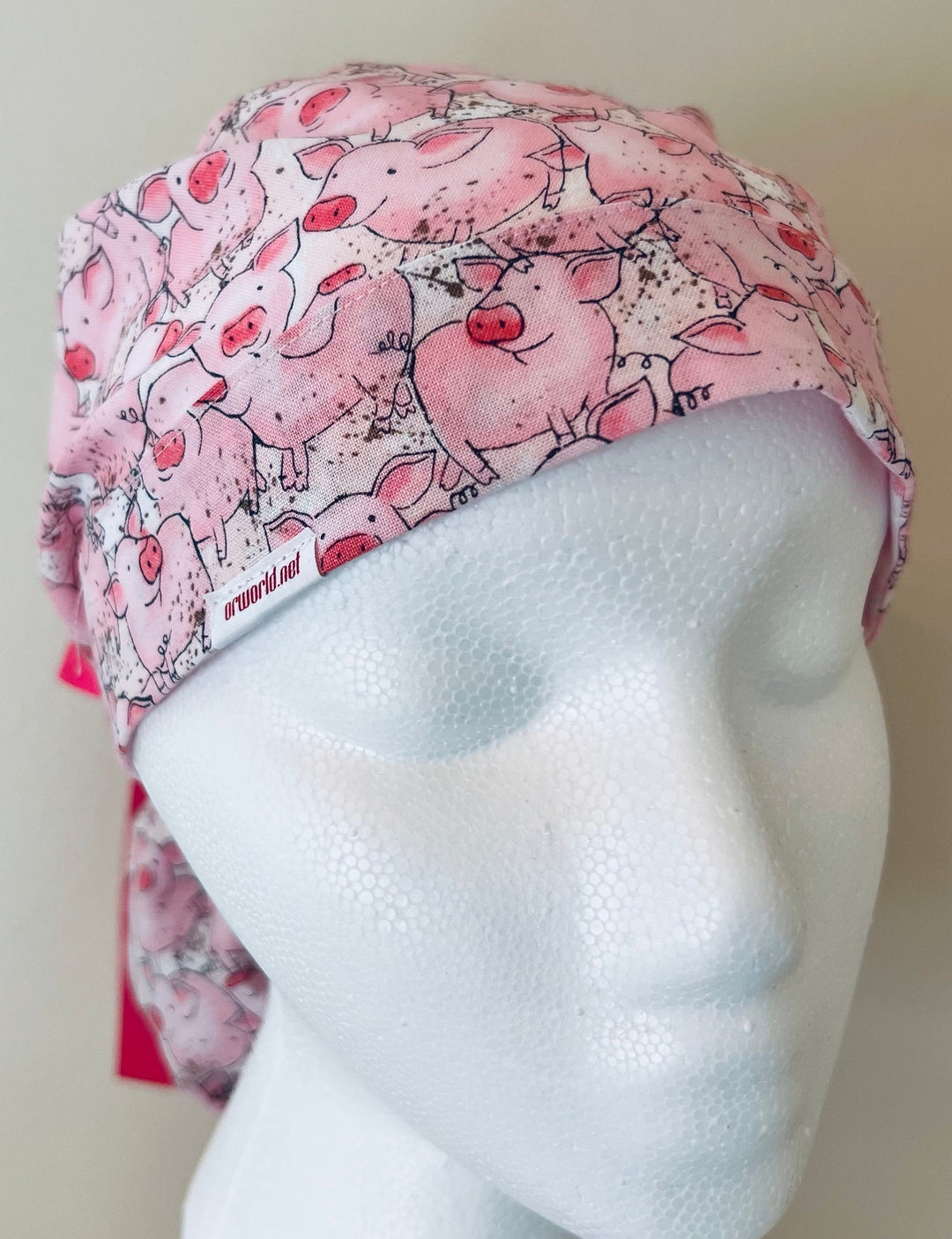 Ponytail Scrub Cap for Women Pig Animal Print Surgical Hat Farm Animal Nurse Scrub Cap Surgical Tech Scrub Cap Veterinary Scrub Cap Long Hair Adjustable Handmade OR World Scrub Caps