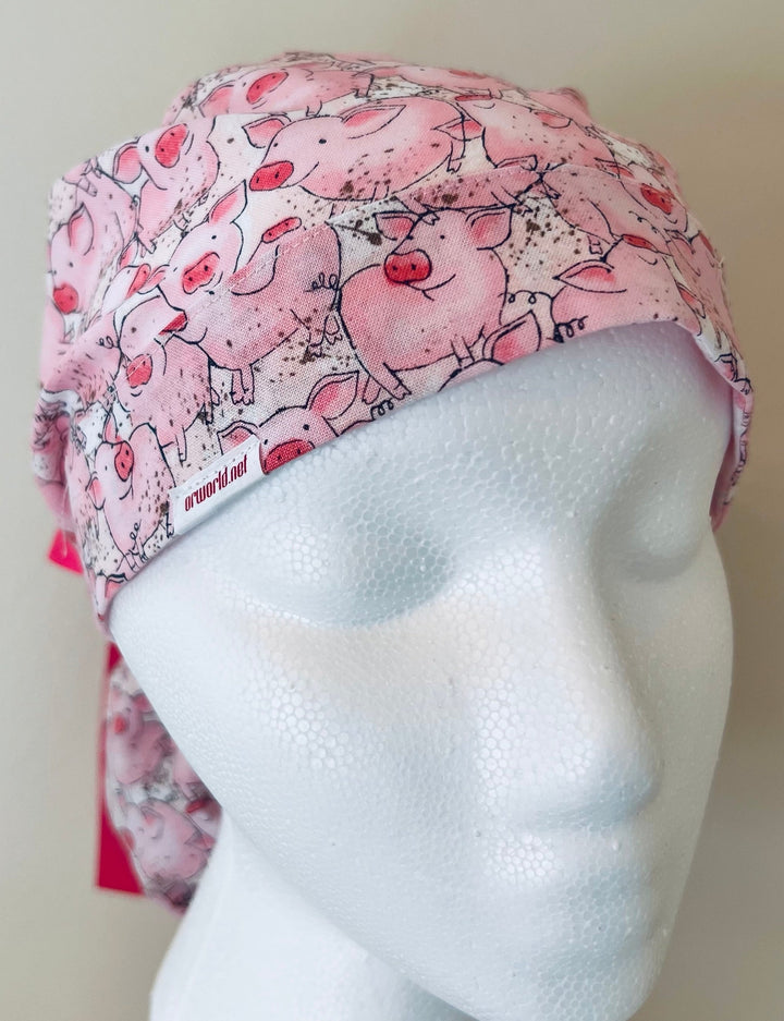 Ponytail Scrub Cap for Women Pig Animal Print Surgical Hat Farm Animal Nurse Scrub Cap Surgical Tech Scrub Cap Veterinary Scrub Cap Long Hair Adjustable Handmade OR World Scrub Caps