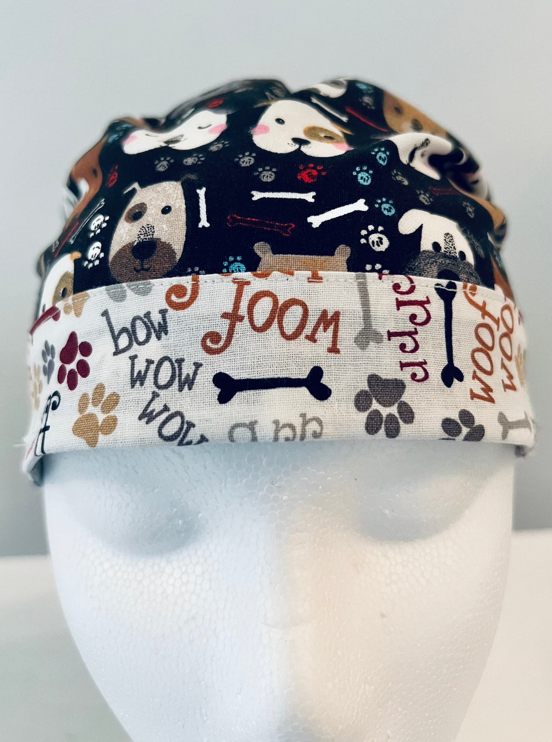 Ponytail Scrub Cap for Women Puppy Dog Lover Surgical Hat Dog Print Nurse Scrub Cap Veterinary Scrub Cap Surgical Tech Scrub Cap Long Hair Adjustable Handmade OR World Scrub Caps