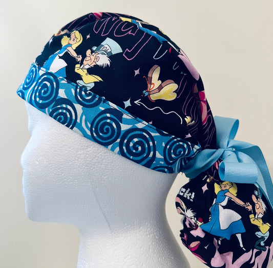 Ponytail surgical hat Alice in Wonderland