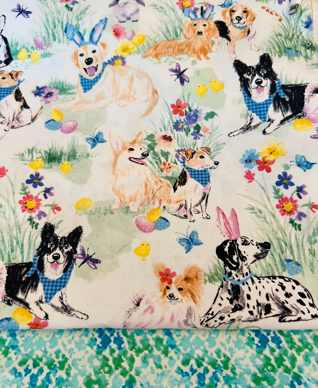 Ponytail Easter Dog Scrub Cap | Bunny Ear Puppy Surgical Hat for Long Hair | Adjustable OR Cap for Nurses & Surgeons | Aqua Band | Satin Lining Option
