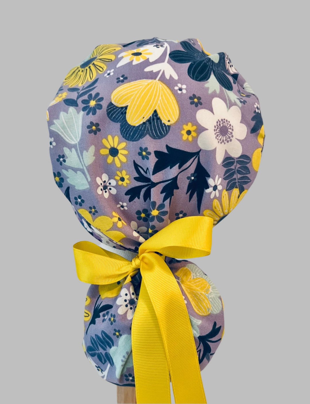 Ponytail Scrub Cap for Women Purple Yellow Floral Summer Surgical Hat Wildflower Nurse Scrub Cap Surgical Tech Scrub Cap Long Hair Adjustable Handmade OR World Scrub Caps