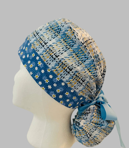 Ponytail Hat-Lemon Sky Plaid