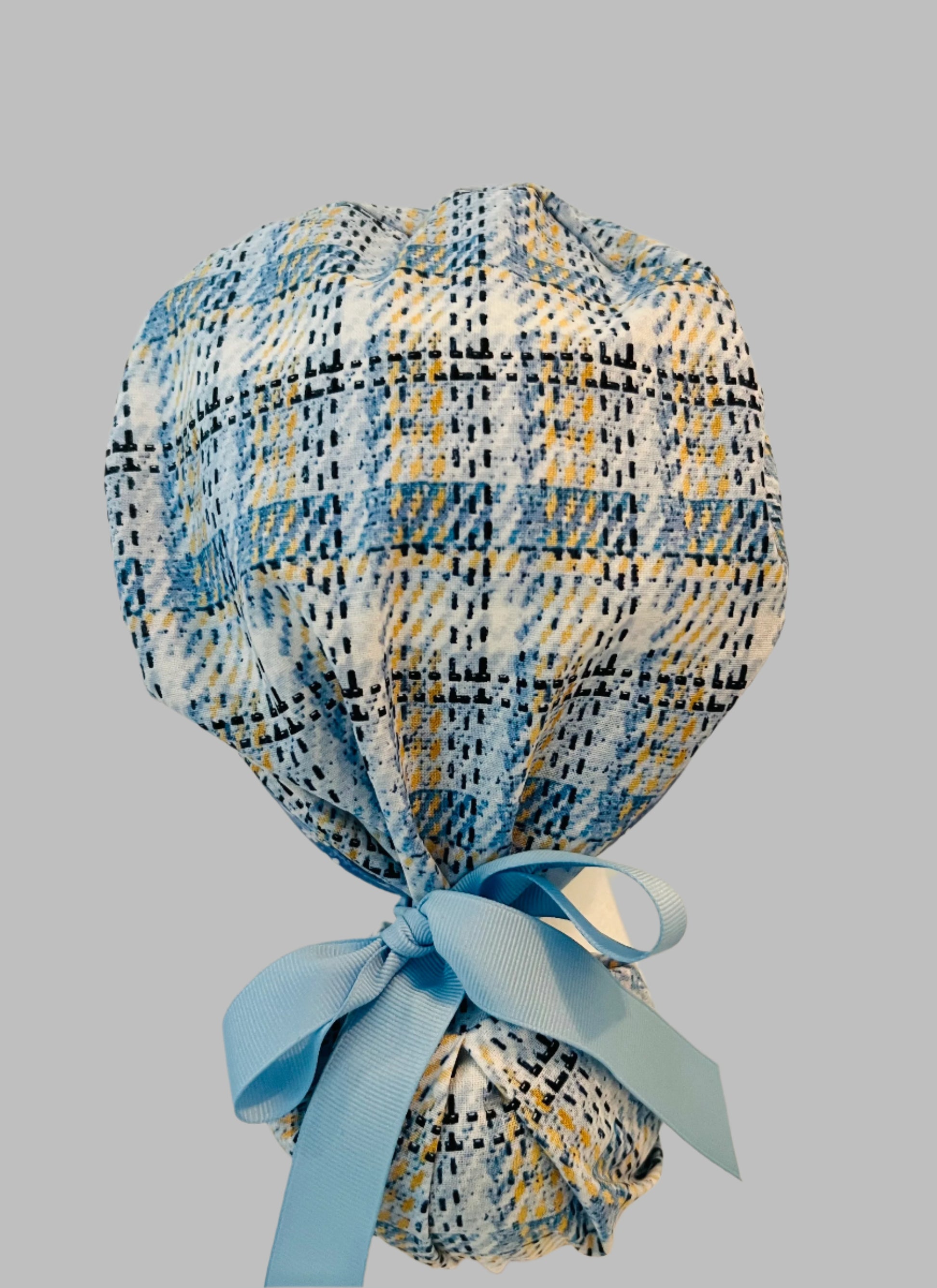 Ponytail Hat-Lemon Sky Plaid