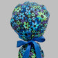 Ponytail Style Hat - Blue and Lime flowers