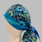 Ponytail Style Hat - Blue and Lime flowers