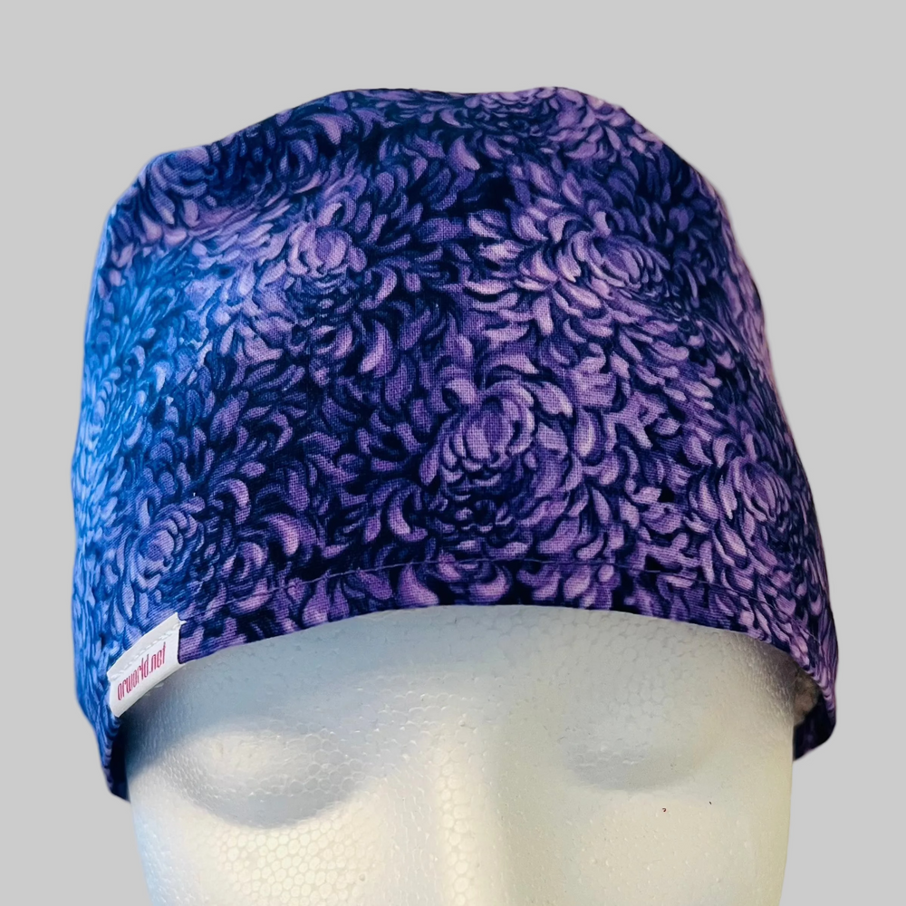 Purple Floral Scrub Cap – Dark Violet Petal Surgical Cap – Women’s Euro Style Hat for Nurses, OR Techs & Medical Professionals