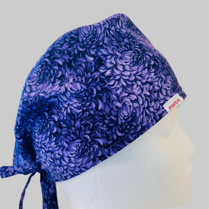 Purple Floral Scrub Cap – Dark Violet Petal Surgical Cap – Women’s Euro Style Hat for Nurses, OR Techs &amp; Medical Professionals