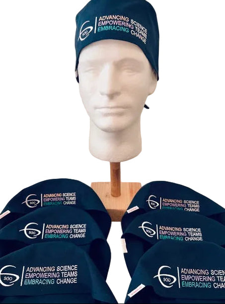 SGO mens surgical scrub cap with cotton strings and embroidered logo