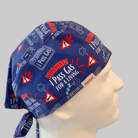 Anesthesia Scrub Cap Funny | " I Pass Gas for a Living " | Anesthesiologist Surgical Hat | right side view