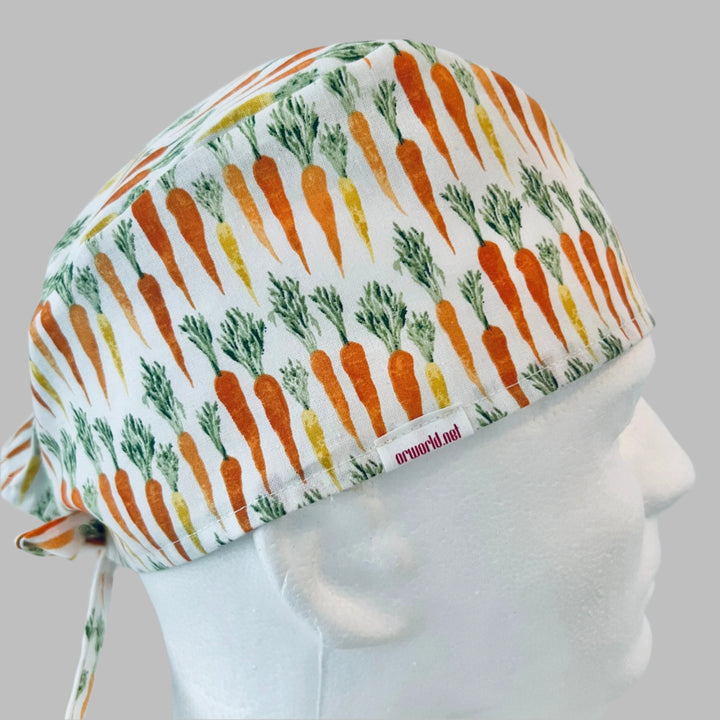 Scrub Cap Carrot Garden Print Surgical Cap | Vegetable Scrub Hat for Nurses, Dental, Vet &amp; Healthcare Workers