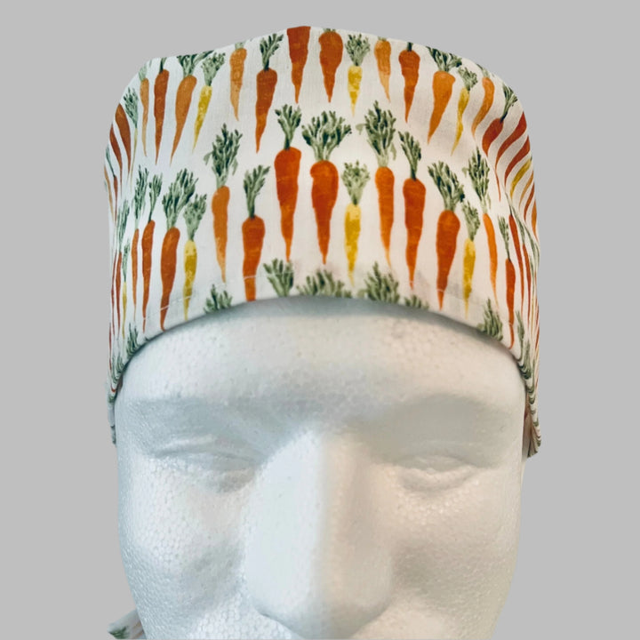 Scrub Cap Carrot Garden Print Surgical Cap | Vegetable Scrub Hat for Nurses, Dental, Vet &amp; Healthcare Workers