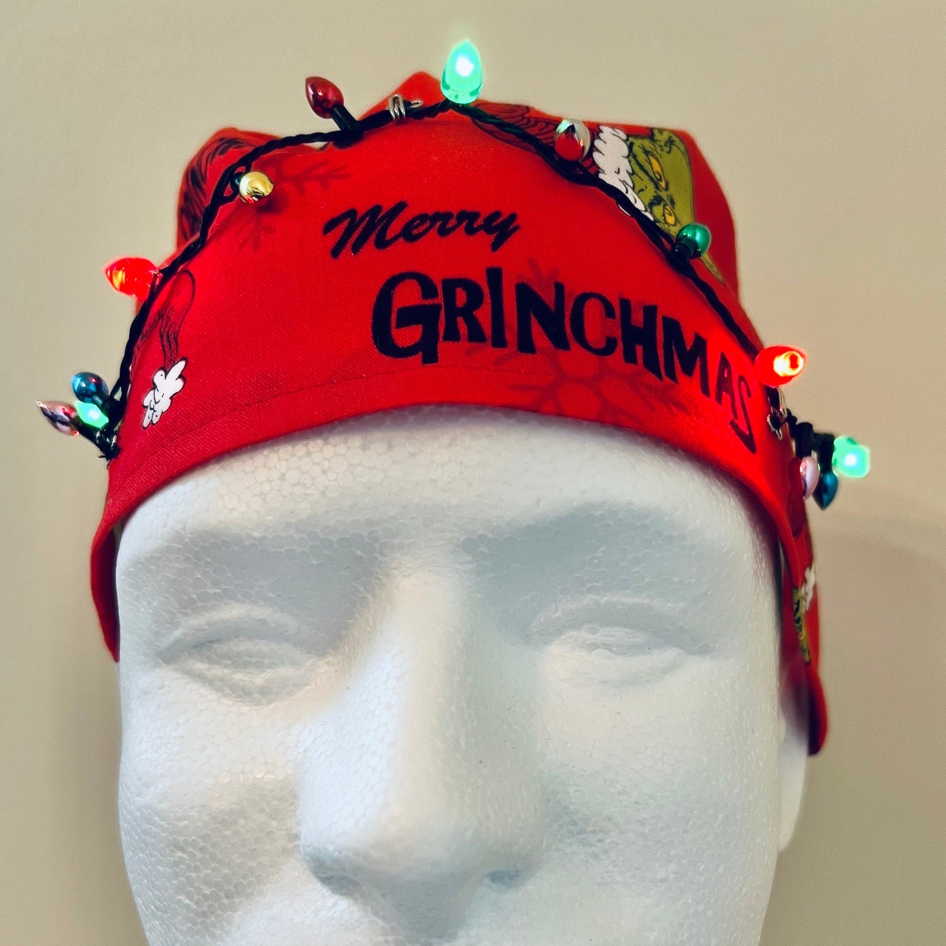 Scrub Cap-Christmas Grinch with lights