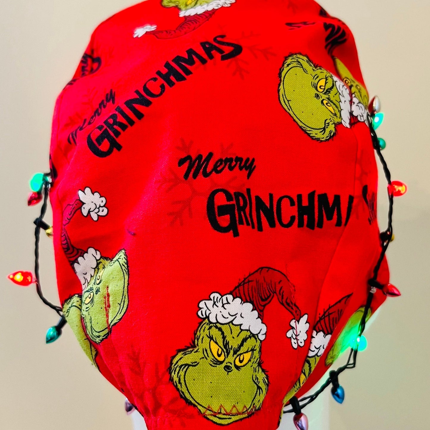Scrub Cap-Christmas Grinch with lights