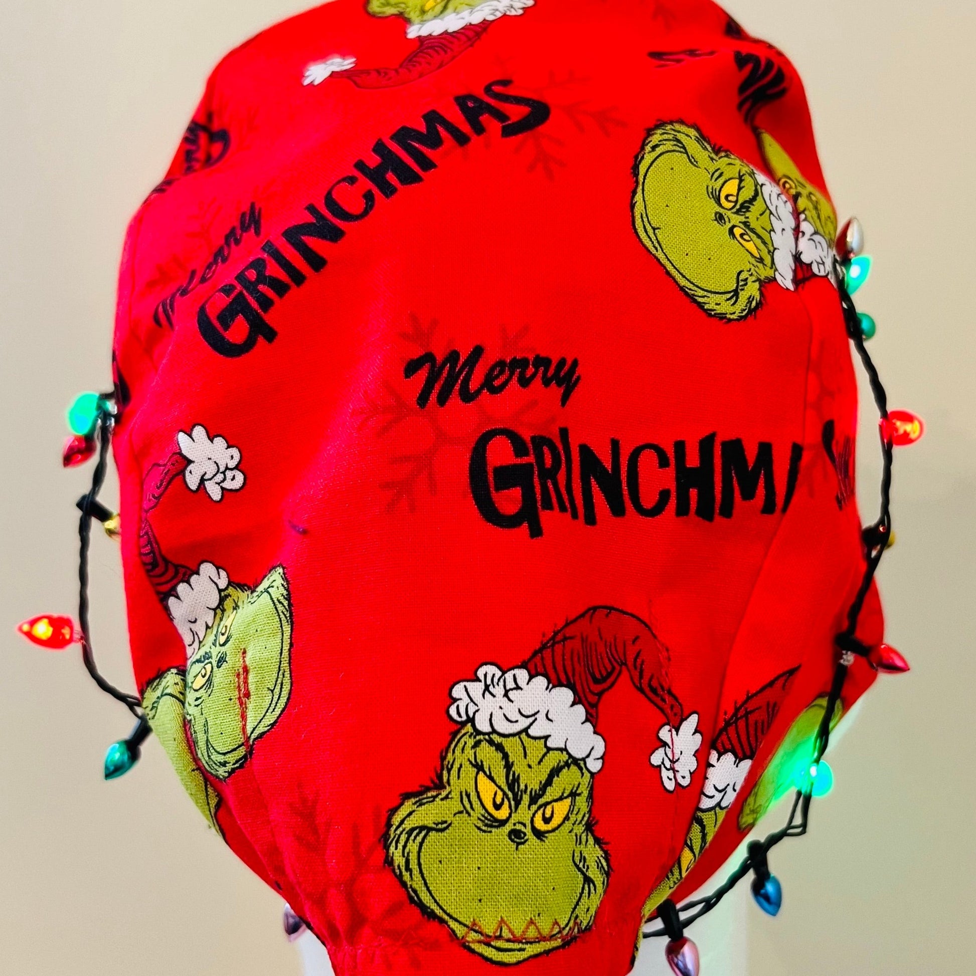 Scrub Cap-Christmas Grinch with lights