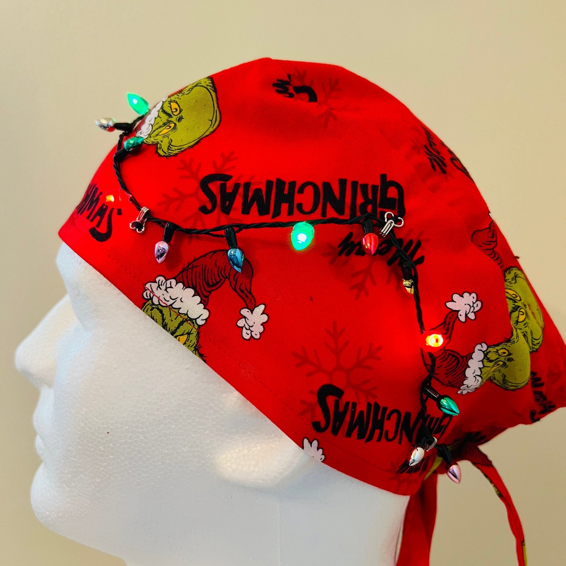 Scrub Cap-Christmas Grinch with lights