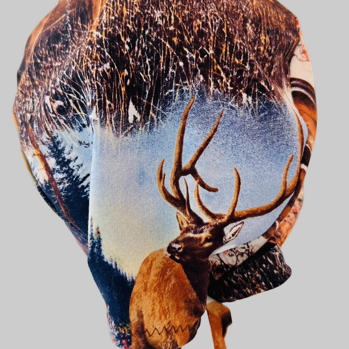 Scrub Cap Elk &amp; Moose Woodland Wildlife Surgical Hat | Adjustable OR Cap for Nurses &amp; Surgeons | Satin Lining Option