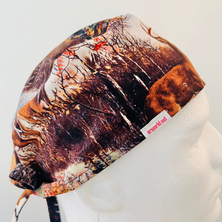 Scrub Cap Elk &amp; Moose Woodland Wildlife Surgical Hat | Adjustable OR Cap for Nurses &amp; Surgeons | Satin Lining Option