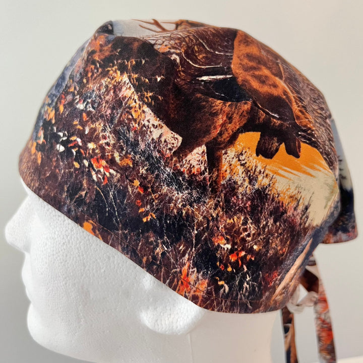 Scrub Cap Elk &amp; Moose Woodland Wildlife Surgical Hat | Adjustable OR Cap for Nurses &amp; Surgeons | Satin Lining Option