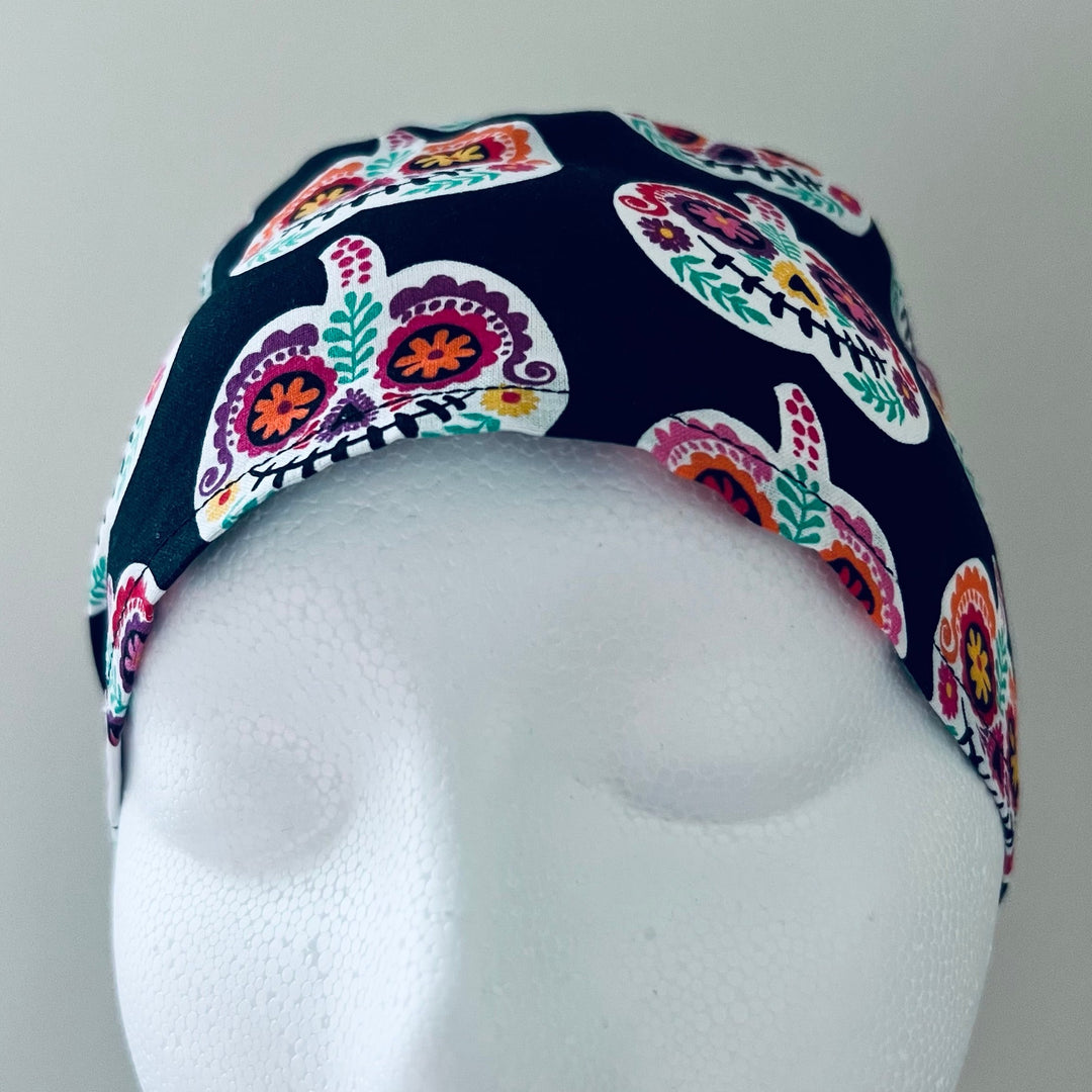 Sugar Skull Scrub Cap | Day of the Dead Surgical Cap | Colorful Floral Skull Nurse Hat | Halloween Medical Cap | Tie Back Scrub Hat